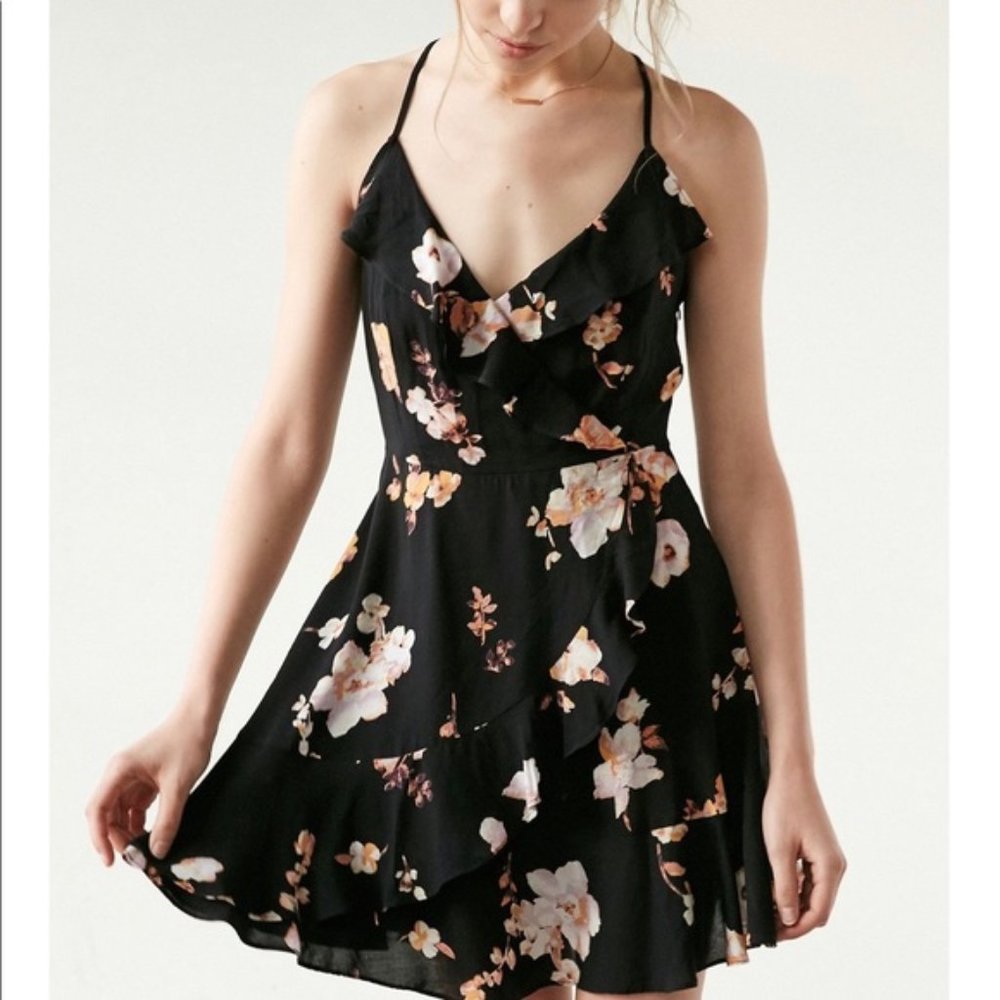 UA Kimchi Blue Sabina Floral Wrap Tie Mini Dress